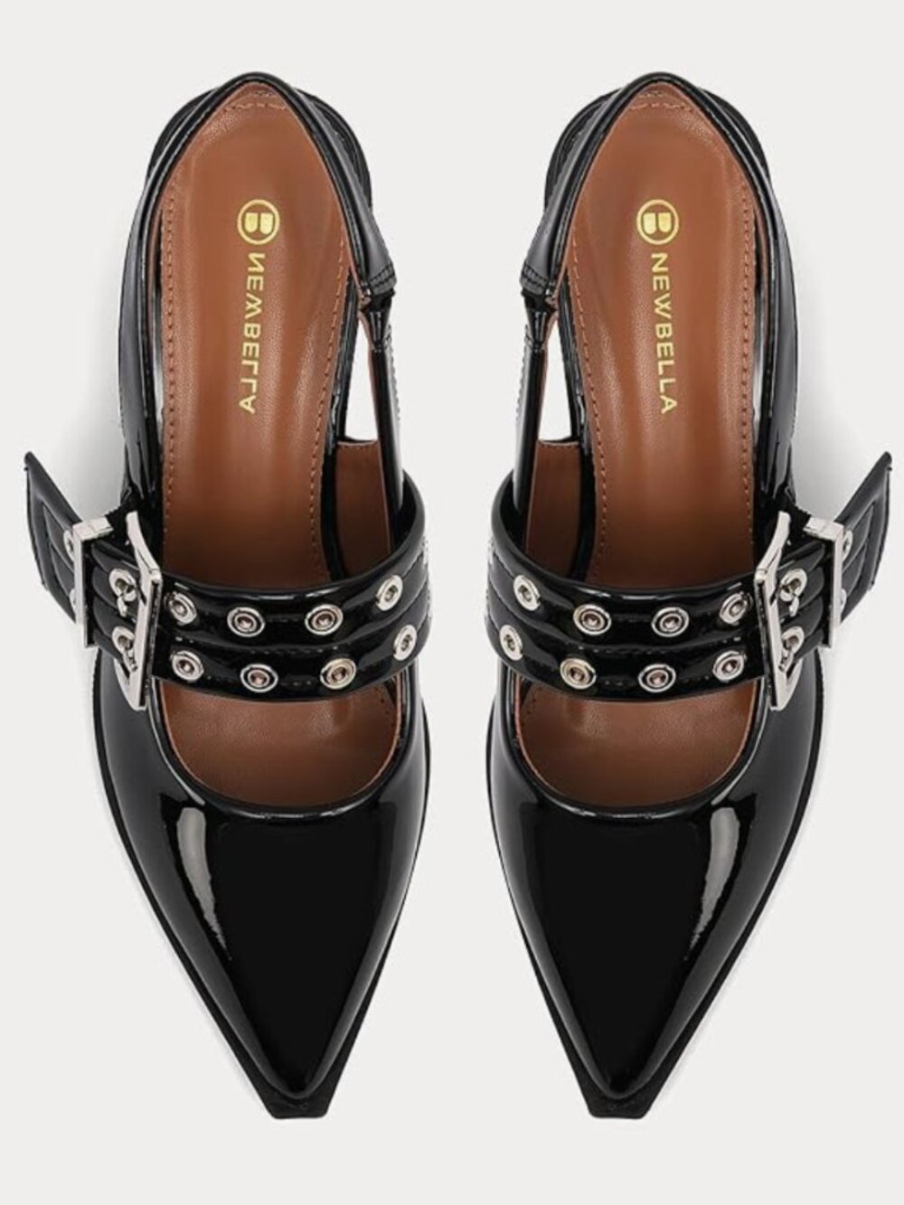 NEWBELLA Black Patent Mary Jane Slingback | Grommet Buckle | Block Heel 8.5 NIB - Picture 3 of 15